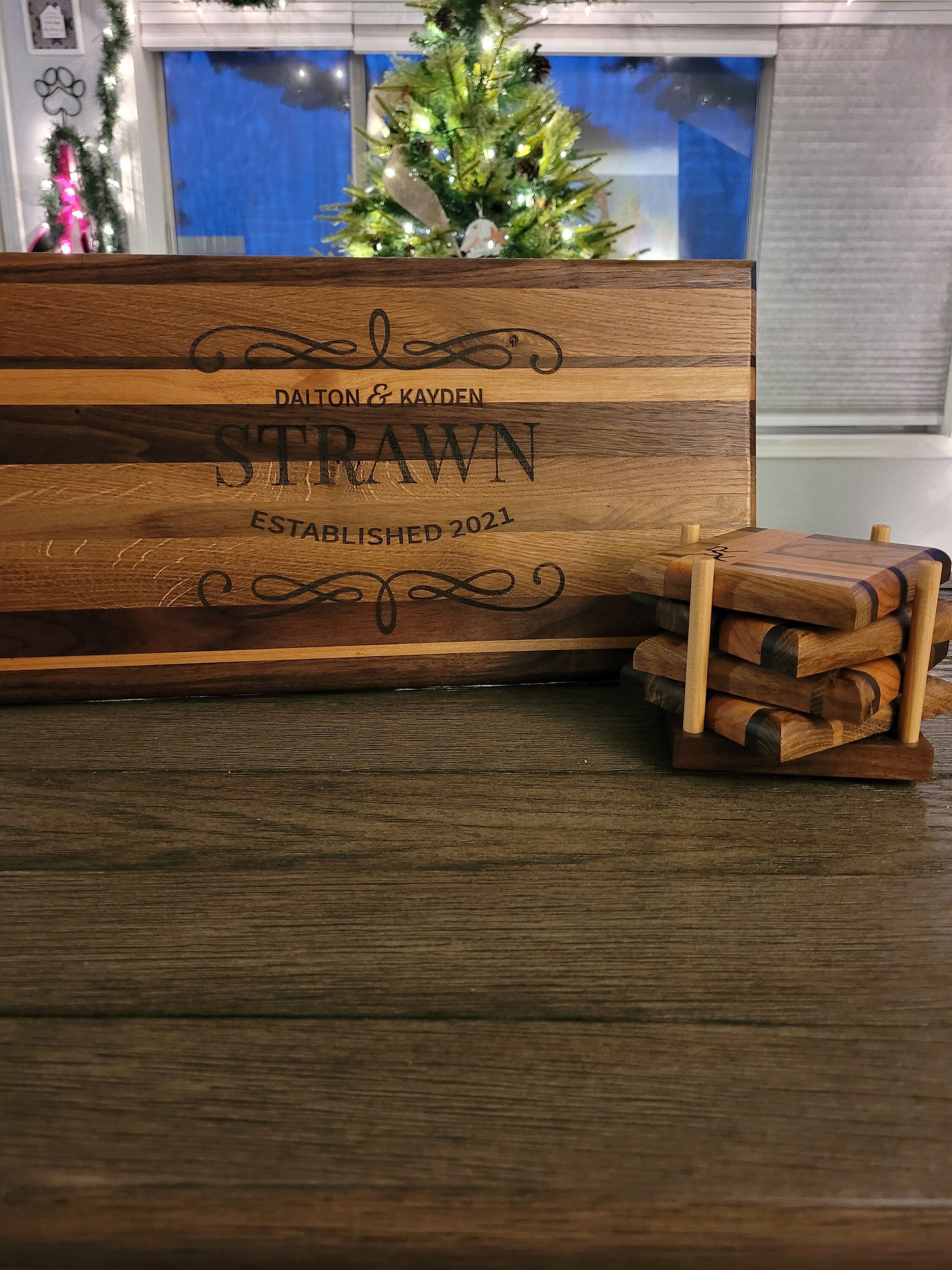 Handmade Cutting Board and 4 Piece Coaster set